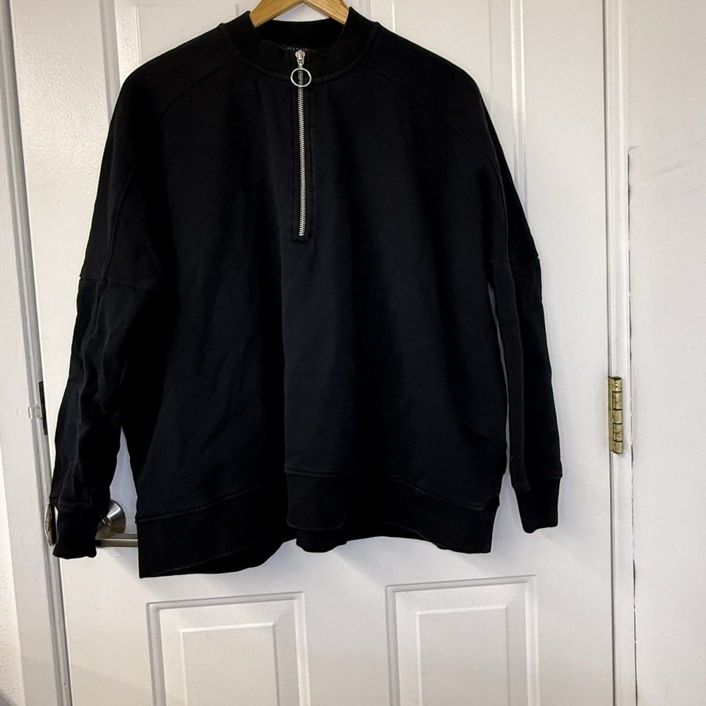 ALLSAINTS Quarter Zip Oversized‎ Sweatshirt Black Womens Size XSmall